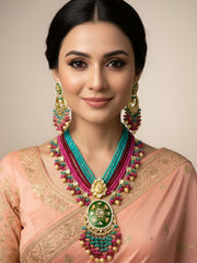 Designer Handcrafted Long Meenakari Kundan Ranihaar Necklace Set For Weddings