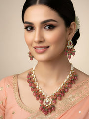 Designer Pastel Pink Jadau Kundan Necklace Set For Ladies