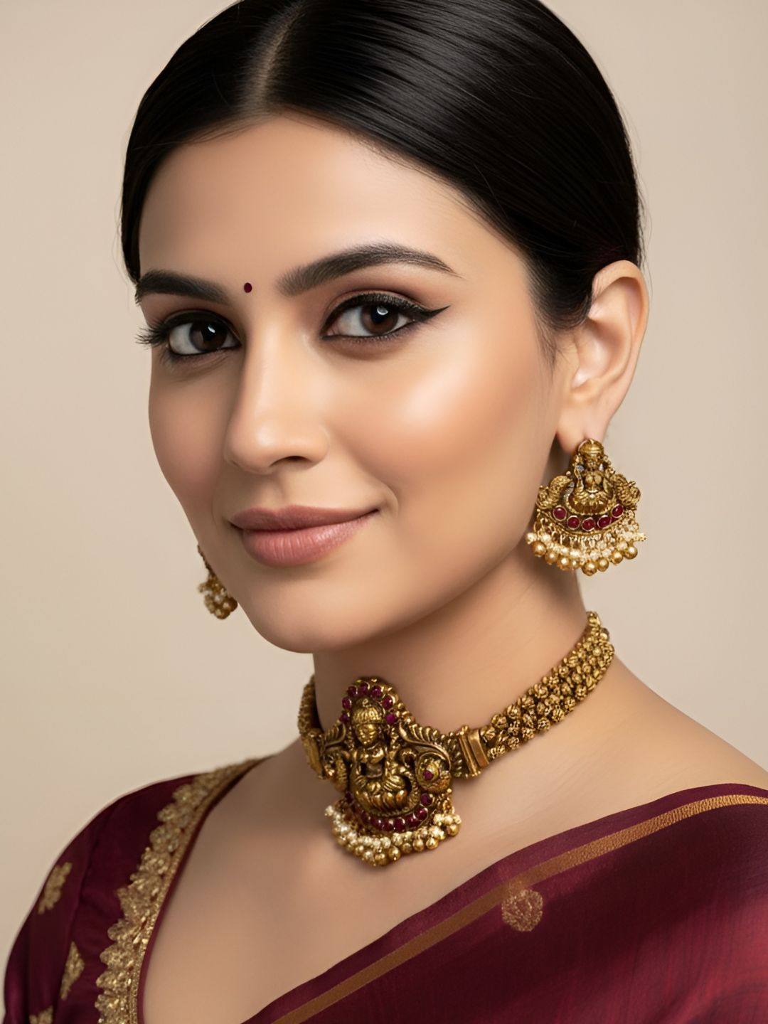 Traditional Gold Plated Lakshmi Choker Set For Ladies By Gehna Shop