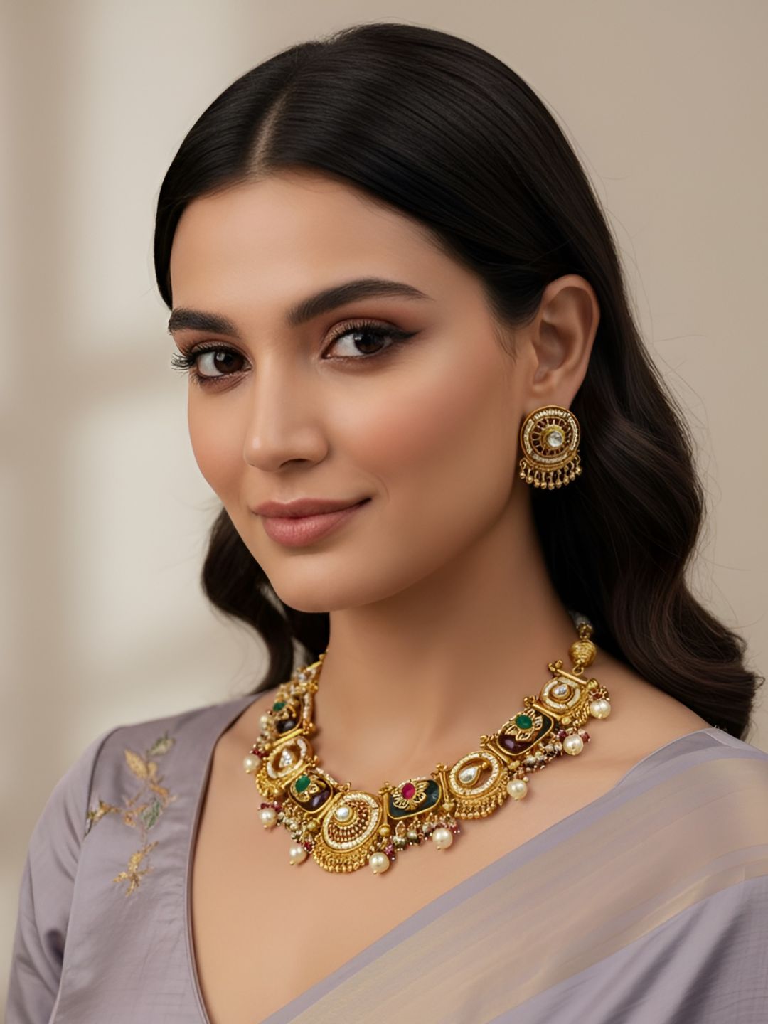 Designer Antique Royal Golden Necklace set For Weddings By Gehna Shop