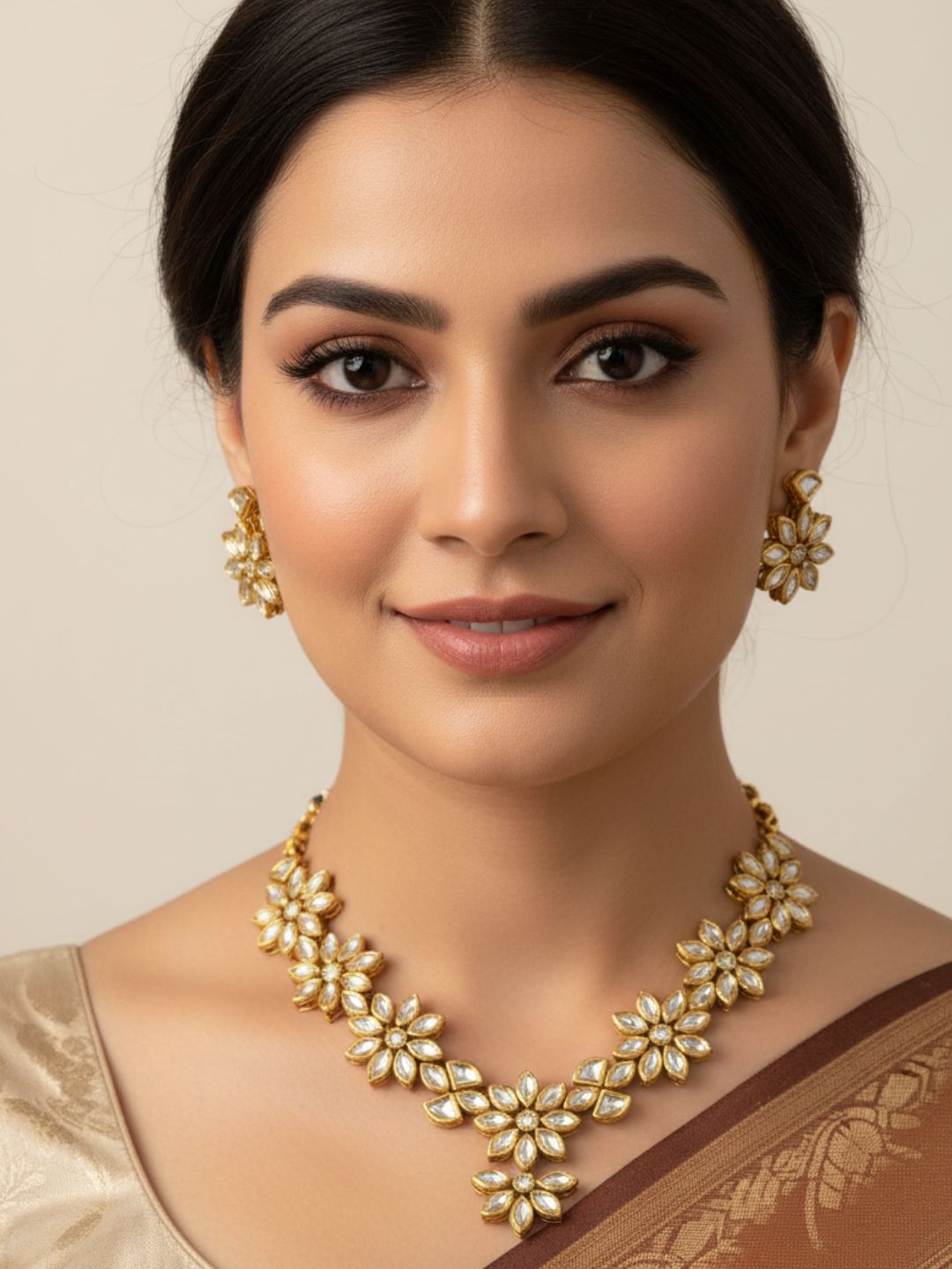 Traditional Gold Plated High Quality Floral Vilandi Kundan Necklace Set By Gehna Shop