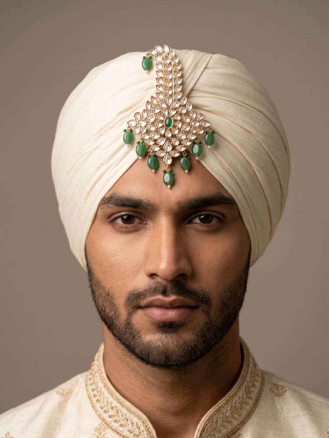 Designer Green Kundan Safa Kalgi For Grooms | Kalangi Brooch For Men