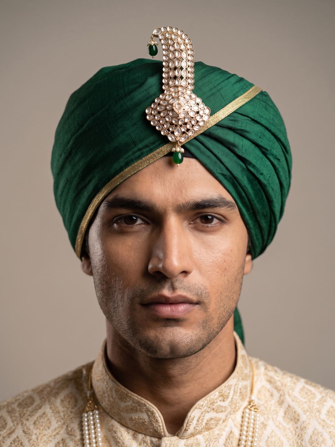 Designer green Kundan Kalangi For Groom | Royal Safa Kalgi For Turban | Pagdi Brooch