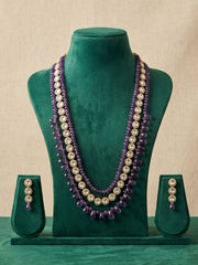 Elegant Kundan & Natural Amethyst Beaded Necklace Set For Women | Purple Jewellery Set