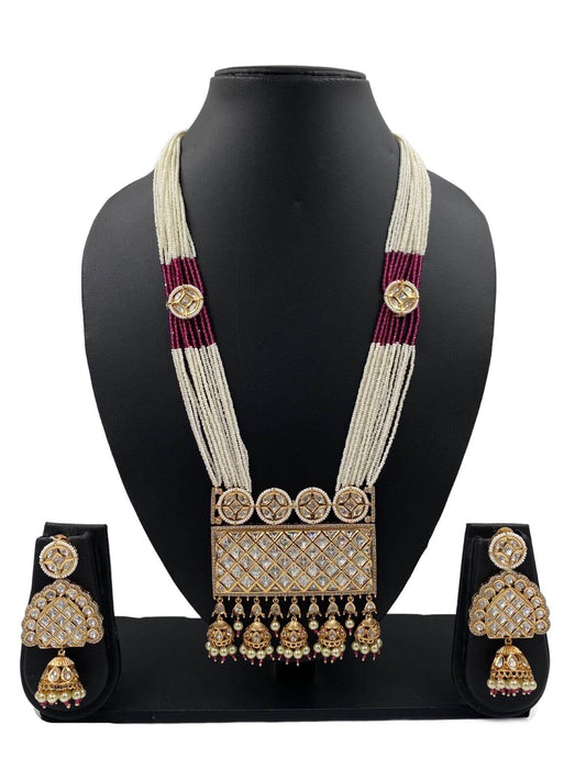 Shaila Gold Plated Long Polki Wedding Jewellery Necklace Set By Gehna Shop Kundan Necklace Sets