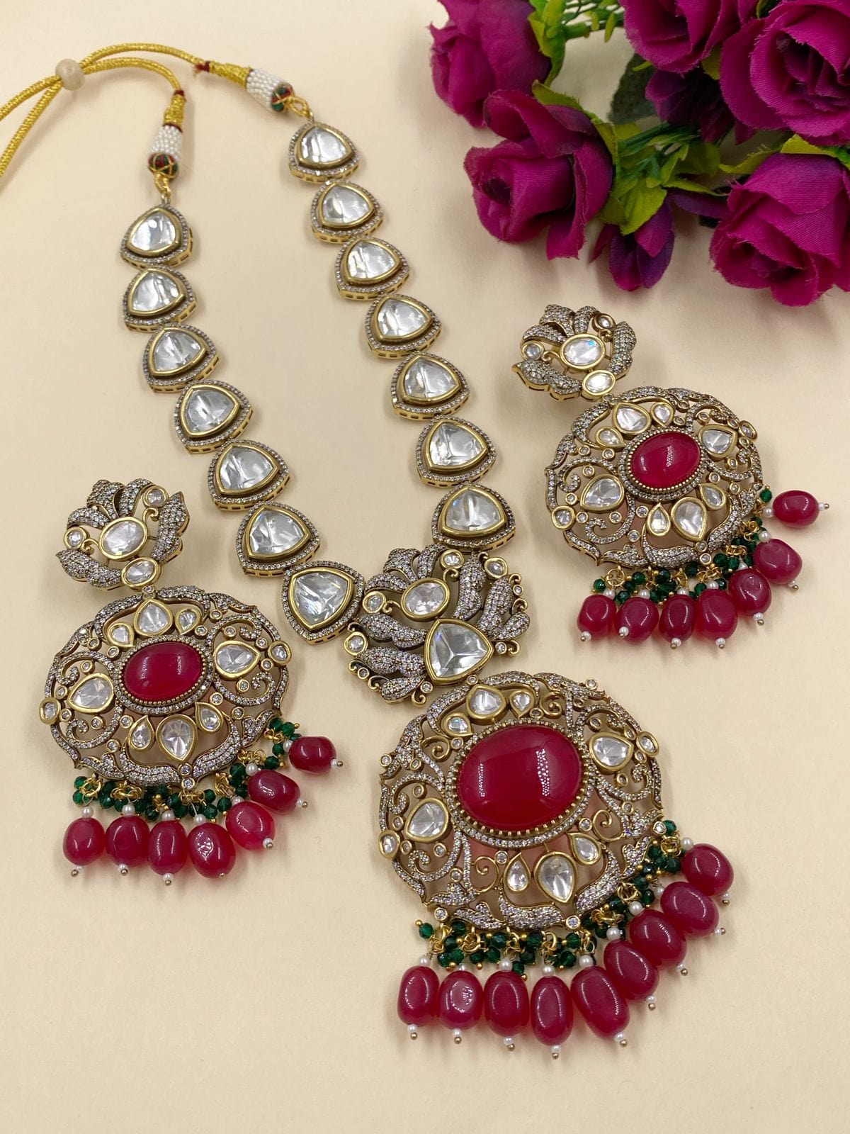 Shanaya Designer Antique Victorian Polki Necklace For Weddings Victorian Necklace Sets