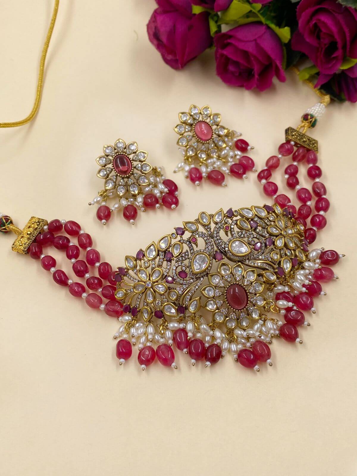 Shivika Antique Victorian Choker With Real Beads By Gehna Shop Victorian Necklace Sets