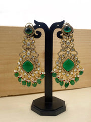 Siddhi Antique Green Victorian Polki Long Dangler Earrings For Women Earrings