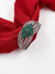 Silver Plated CZ And Green Stone Studded Bracelet For Women By Gehna Shop Bracelets