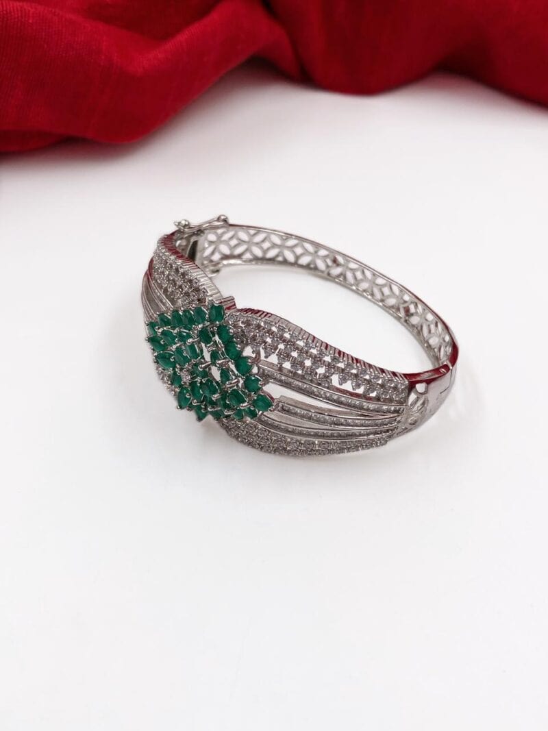 Silver Plated CZ And Green Stone Studded Bracelet For Women By Gehna Shop Bracelets