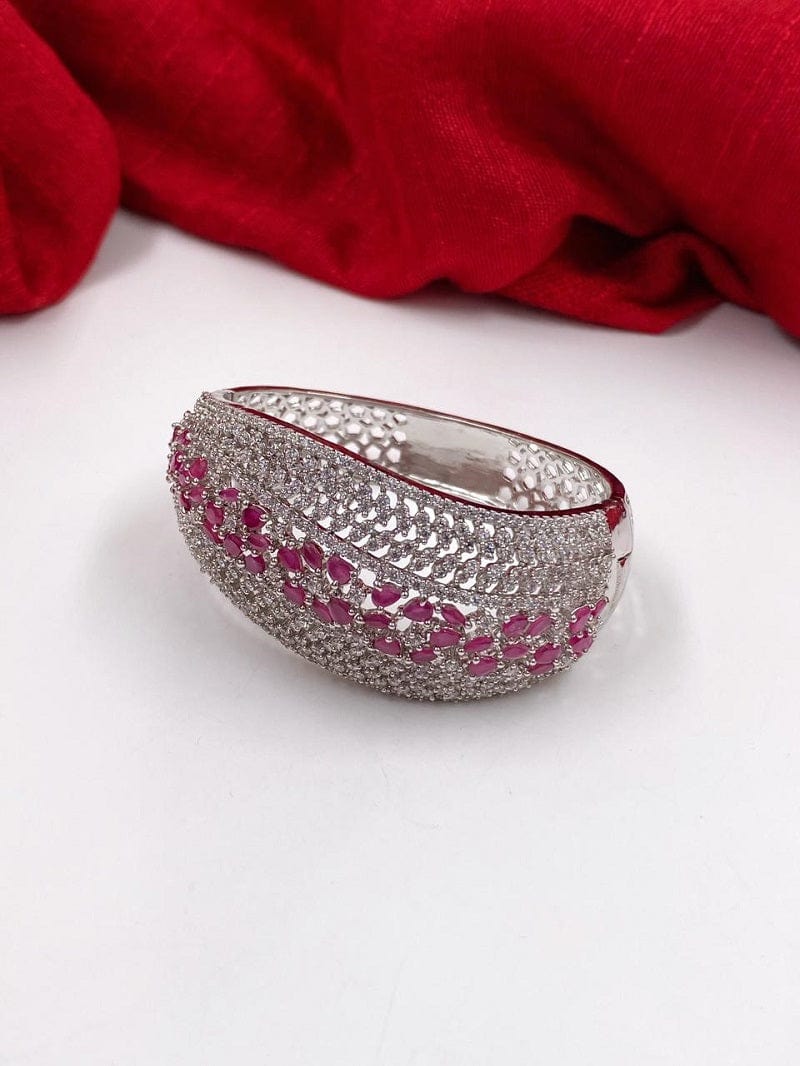 Silver Plated CZ And Ruby Stone Studded Bracelet For Women By Gehna Shop Bracelets