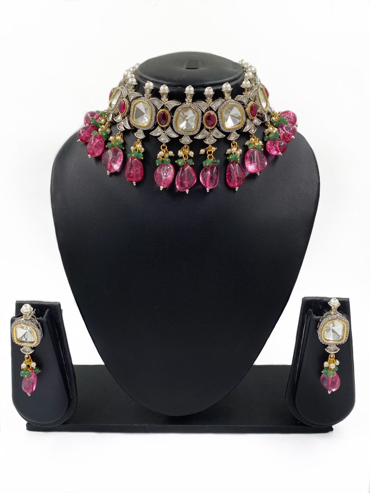 Silver Plated Modern AD Kundan Victorian Choker Necklace Set For Women By Gehna Shop Victorian Necklace Sets
