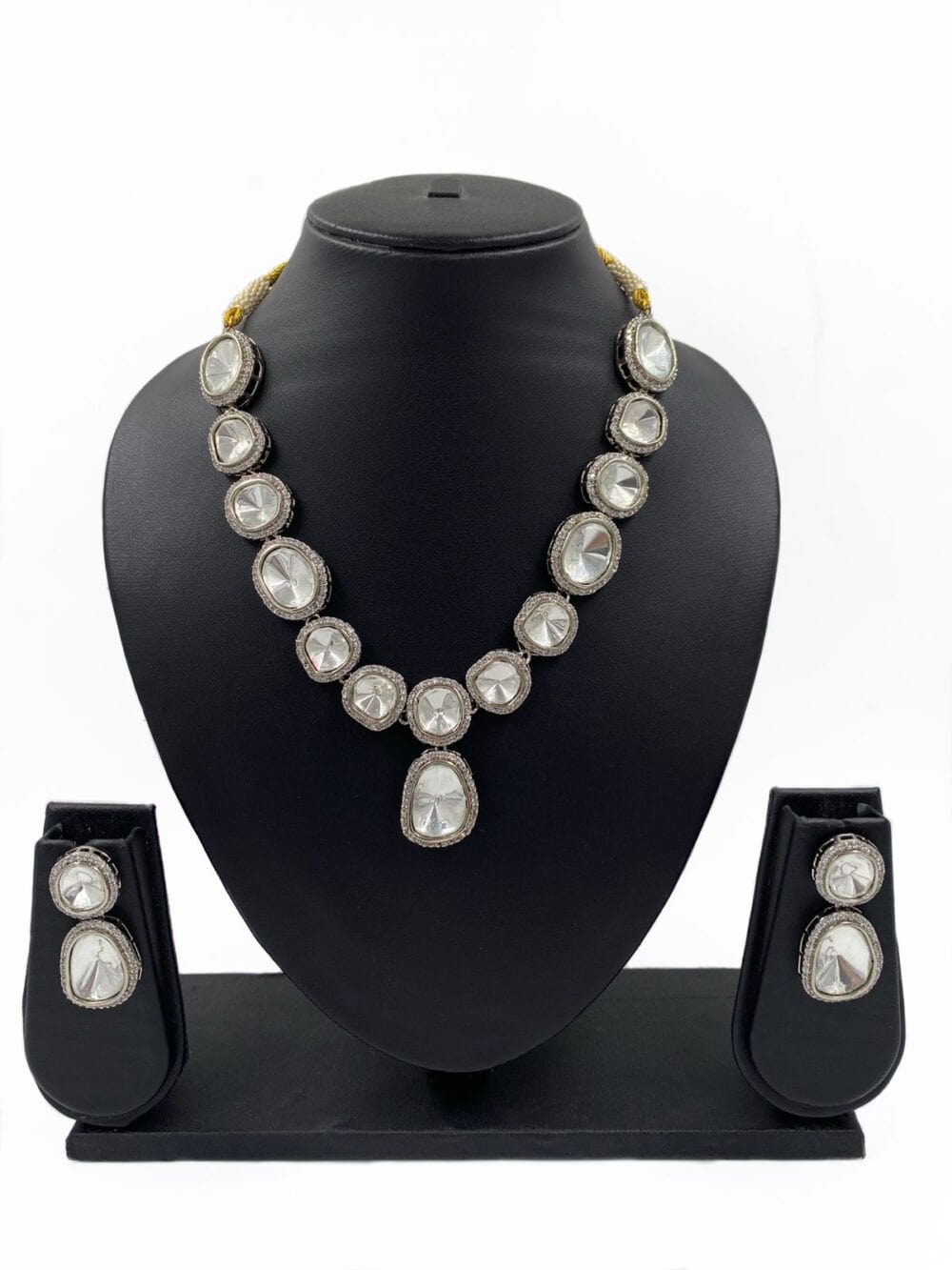 Silver Plated Polki Kundan Necklace For Weddings By Gehna Shop Victorian Necklace Sets