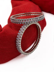 Silver Rhodium Plated AD Bangles Set For Women Bangles