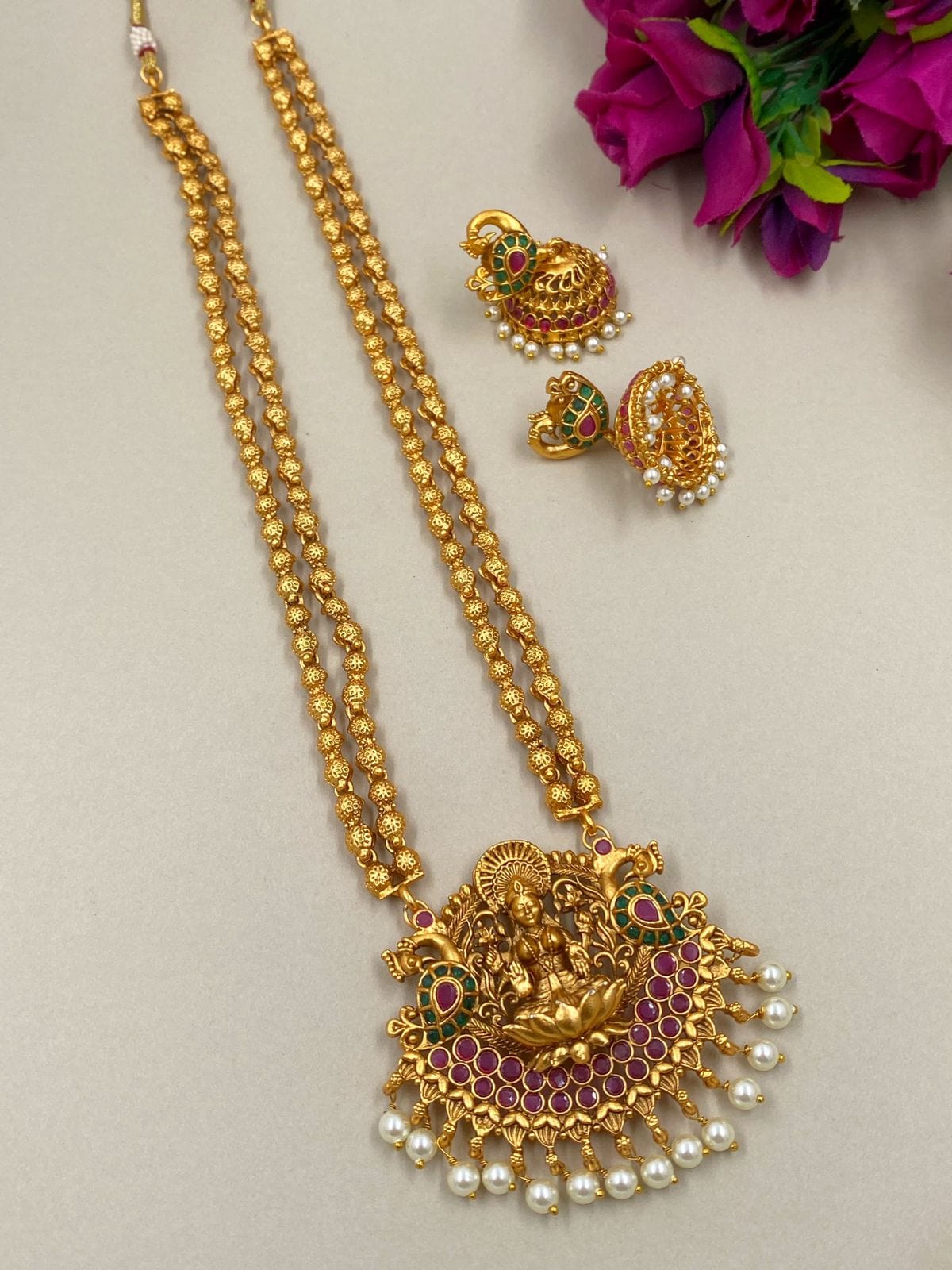 South Indian Goddess Lakshmi Temple Jewelry Necklace For Women Temple Necklace Sets