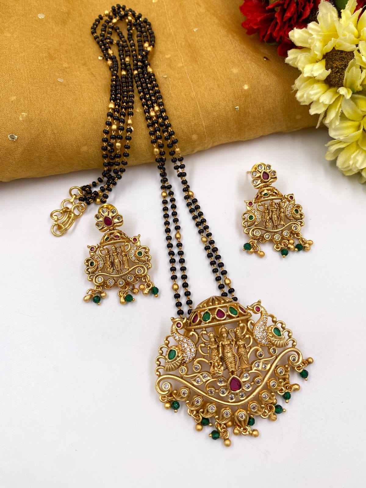 South Indian Temple Design Golden Long Magalsutra Necklace Set By Gehna Shop