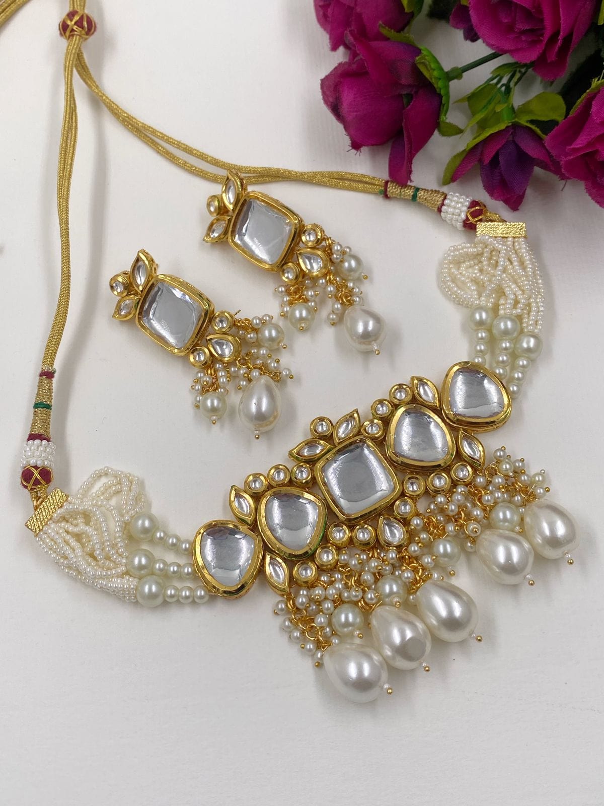 Statement Look Big Kundan And Pearls Choker Set For Girls Choker Necklace Set