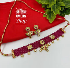 Statement Ruby Hydro Chatai Choker For Girls By Gehna Shop Choker Necklace Set