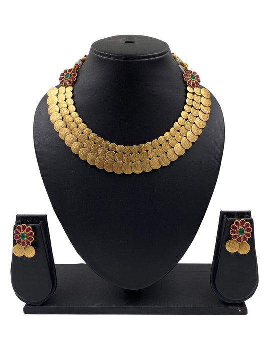 Taarini Simple Lakshmi Devi Coin Design Necklace Set By Gehna Shop Temple Necklace Sets