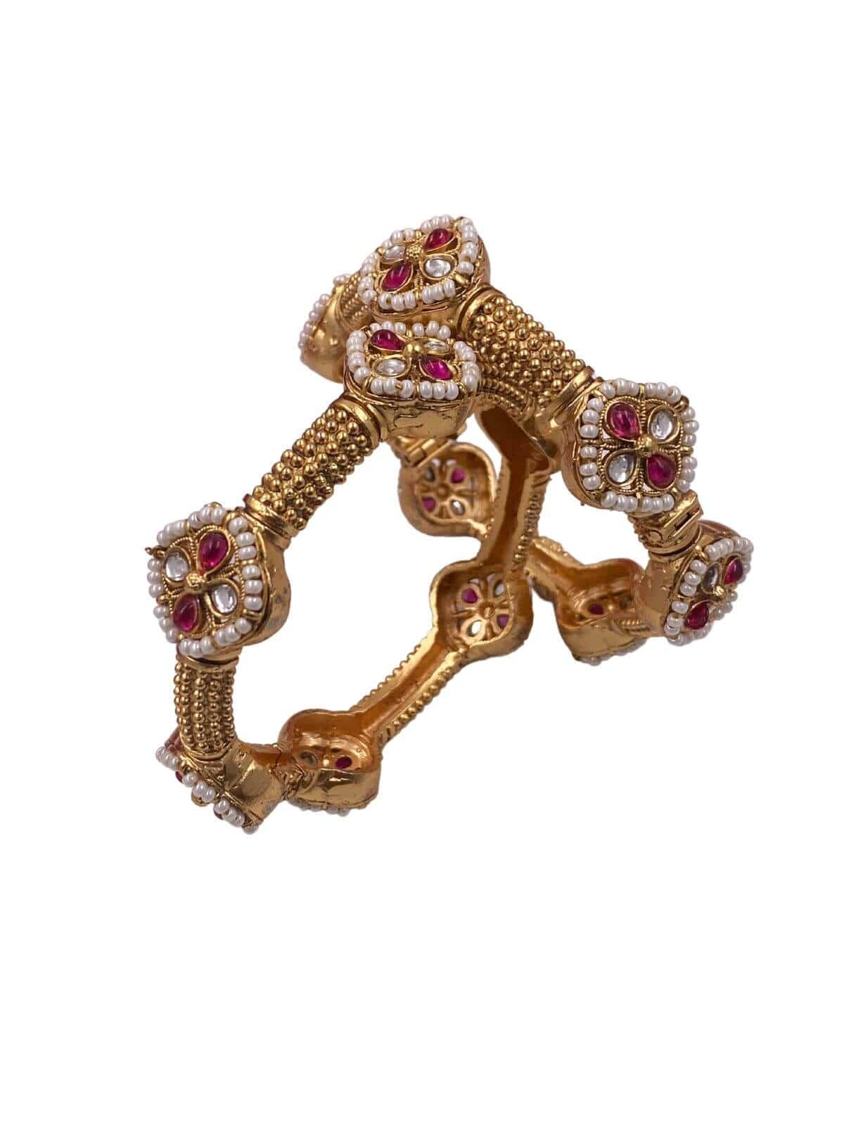 Tanvi Gold Plated Antique Kundan Ruby Bangles | Artificial Bangles Bangles