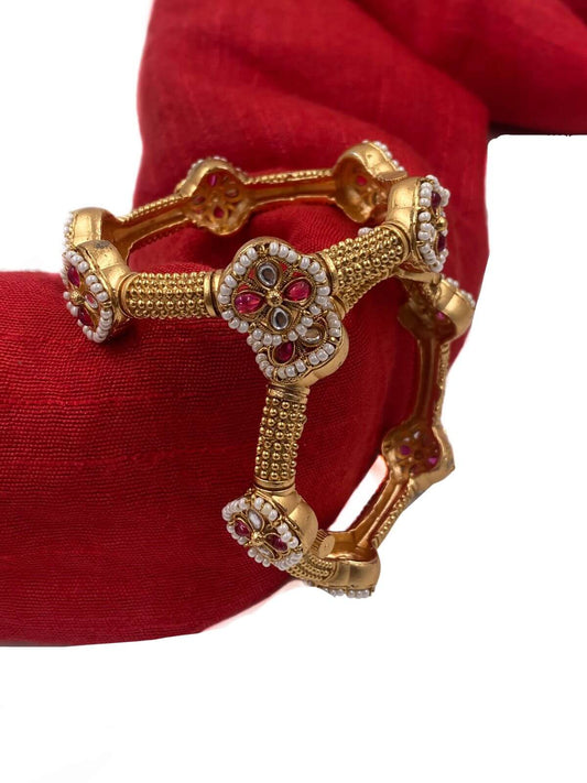 Tanvi Gold Plated Antique Kundan Ruby Bangles | Artificial Bangles Bangles