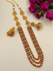 Temple Jewelry Long Goddess Lakshmi Layered Haram Necklace Set Temple Necklace Sets