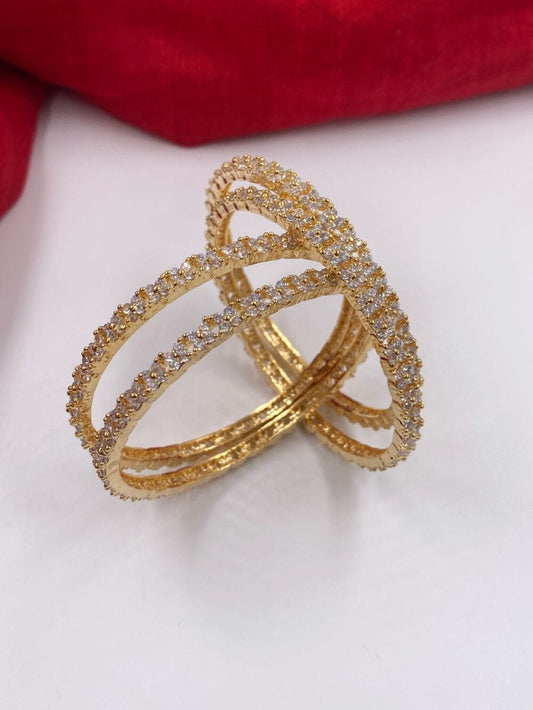 Traditional American Diamond Gold Plated Bangles For Ladies By Gehna Shop (Set of 4) Bracelets