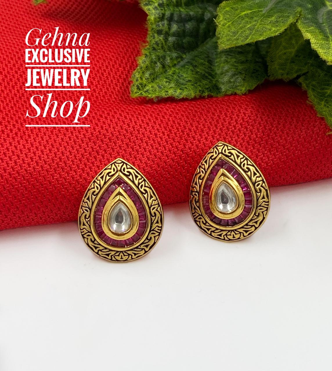 Traditional Antique Gold Plated Kundan Studs For Woman Stud Earrings
