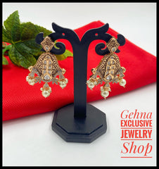 Traditional Antique Gold Plated Studded Kundan Designer Earrings By Gehna Shop Kundan Earrings