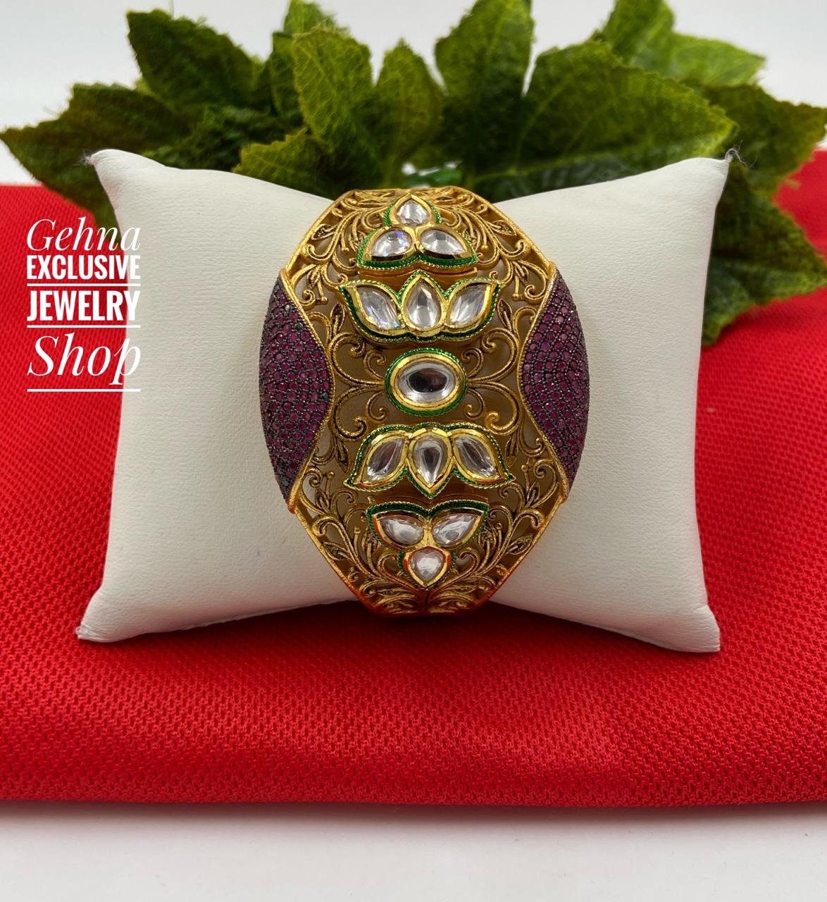 Traditional Antique Golden Kundan Bracelet By Gehna Shop Bracelets