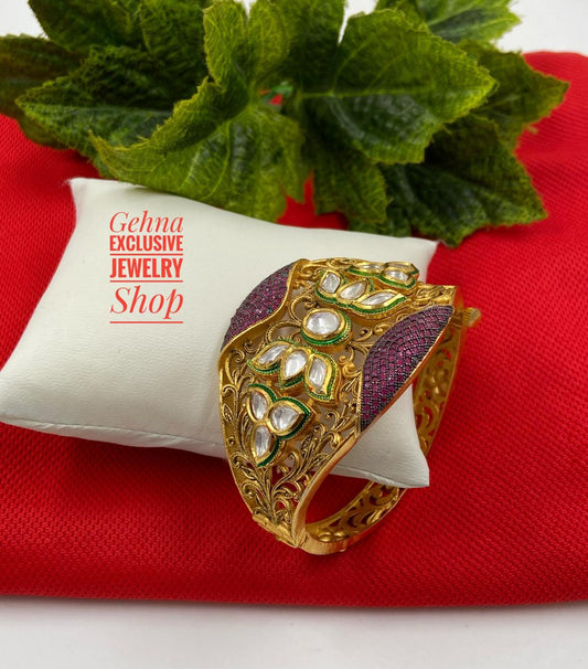 Traditional Antique Golden Kundan Bracelet By Gehna Shop Bracelets