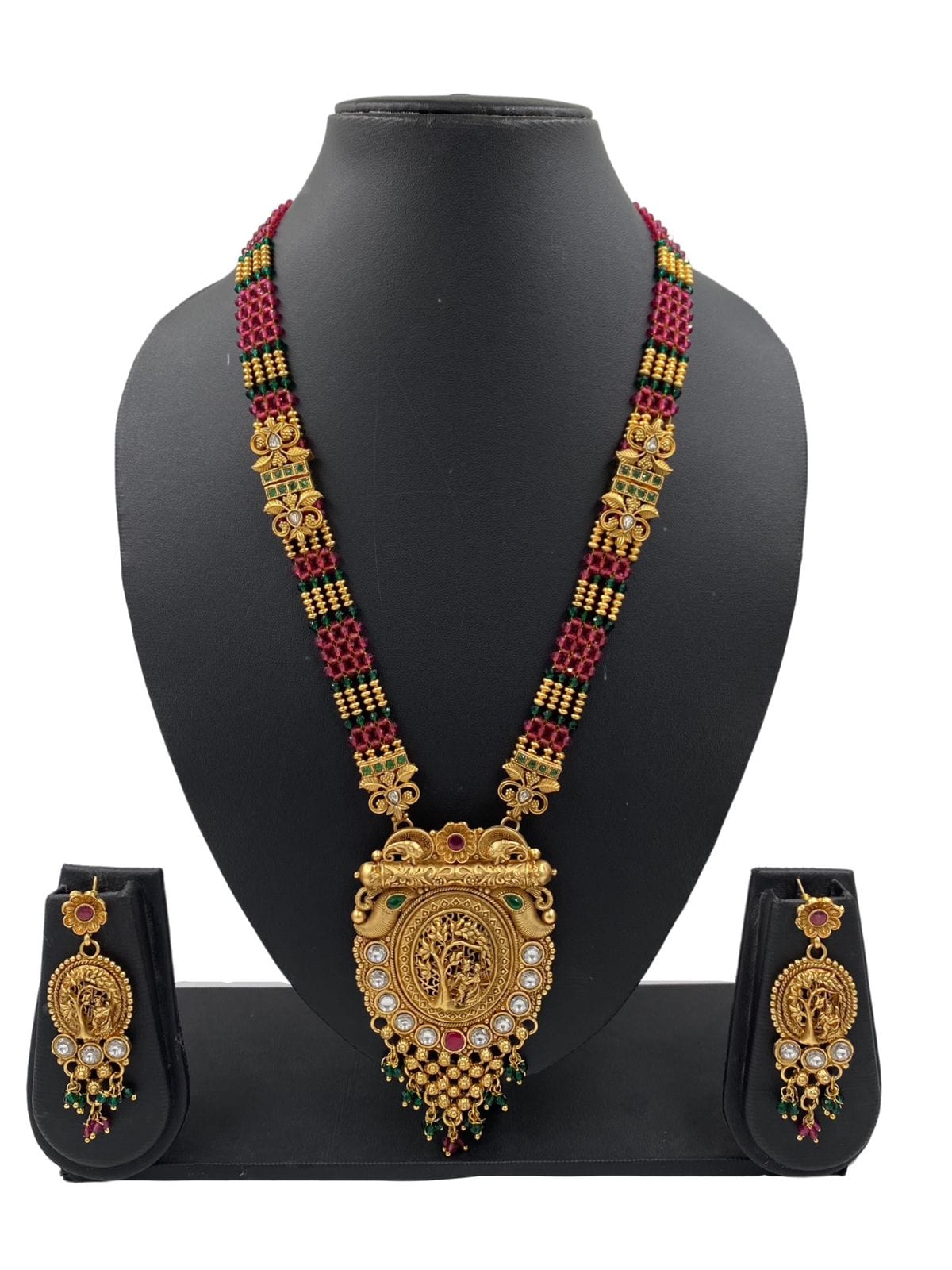 Traditional Antique Golden Long Pendant Necklace Set By Gehna Shop Antique Golden Necklace Sets
