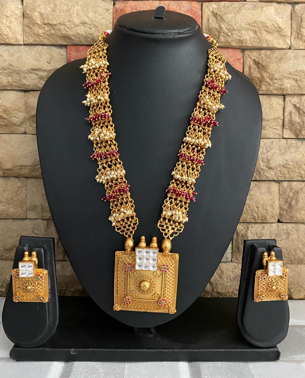 Traditional Antique Golden Pendant Necklace Set For Ladies By Gehna Shop Antique Golden Necklace Sets