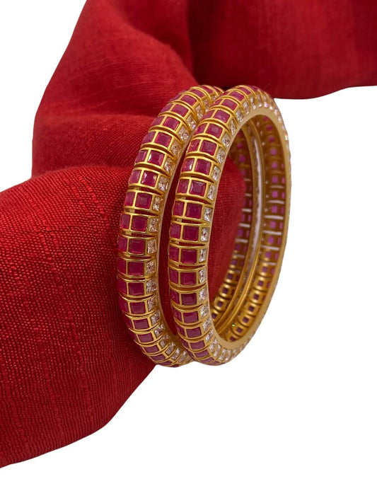 Traditional Designer Gold Plated Kundan And Ruby Bangles For Ladies By Gehna Shop Kundan Bangles