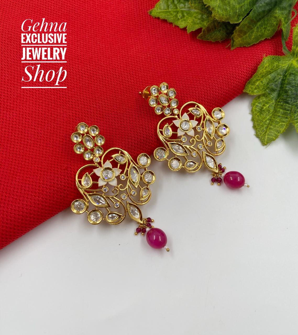 Traditional Designer Gold Toned Party Kundan Fashionable Earrings Kundan Earrings