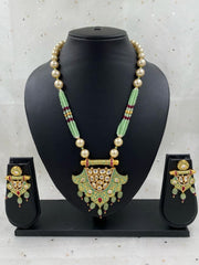 Traditional Designer Mint Color Kundan Necklace Set For Woman Pendant Necklace Set