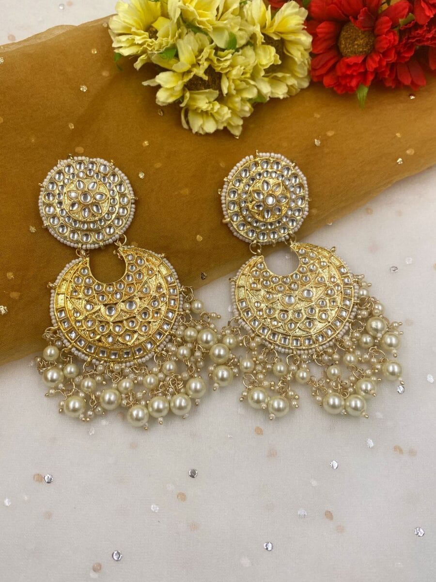 Traditional Embellished Kundan Chandbali For Weddings And Parties By Gehna Shop Chanbali Earrings
