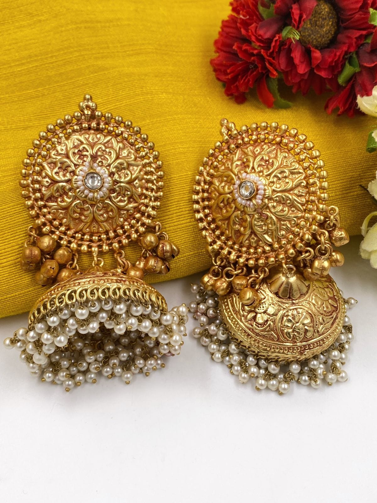Stone Studded Big Stud Earrings - South India Jewels