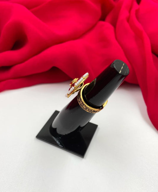 Traditional Gold Plated Antique Adjustable Kundan Finger Ring By Gehna Shop Finger rings
