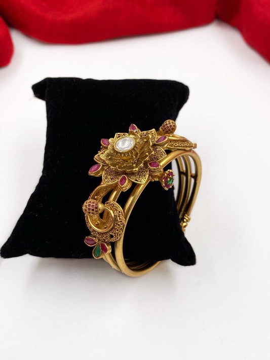 Traditional Gold Plated Antique Gold Kada Bangle By Gehna Shop Bracelets