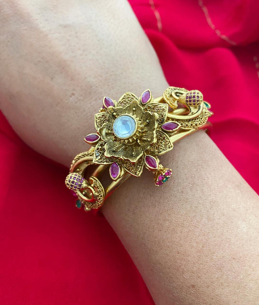 Traditional Gold Plated Antique Gold Kada Bangle By Gehna Shop Bracelets