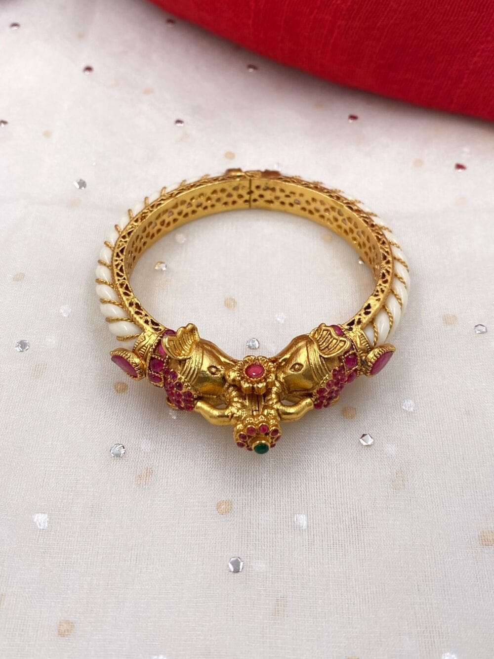 Traditional Gold Plated Antique Golden Elephant Kada Bracelet For