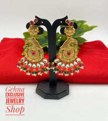 Traditional Gold Plated Antique Golden Kundan Peacock Earrings Kundan Earrings
