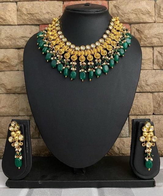 Traditional Gold Plated Antique Golden Kundan Wedding Necklace Set By Gehna Shop Kundan Necklace Sets