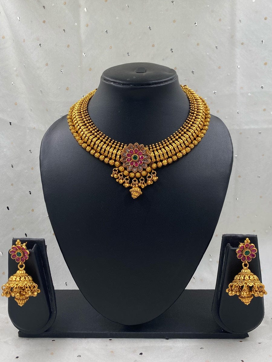 Traditional Gold Plated Antique Golden Necklace Set For Women By Gehna Shop Antique Golden Necklace Sets