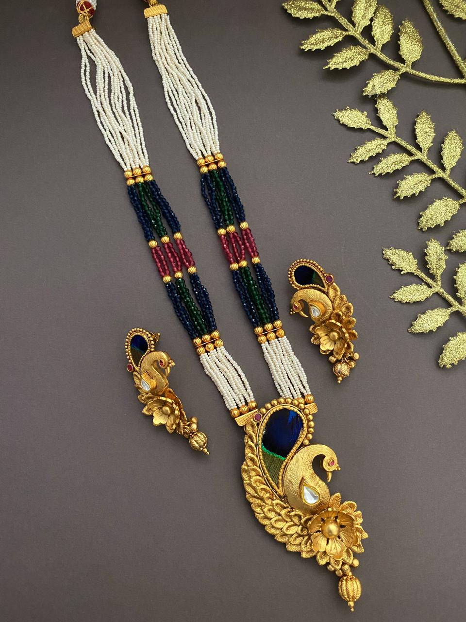 Traditional Gold Plated Antique Golden Peacock Pendant Necklace Set By Gehna Shop Antique Golden Necklace Sets