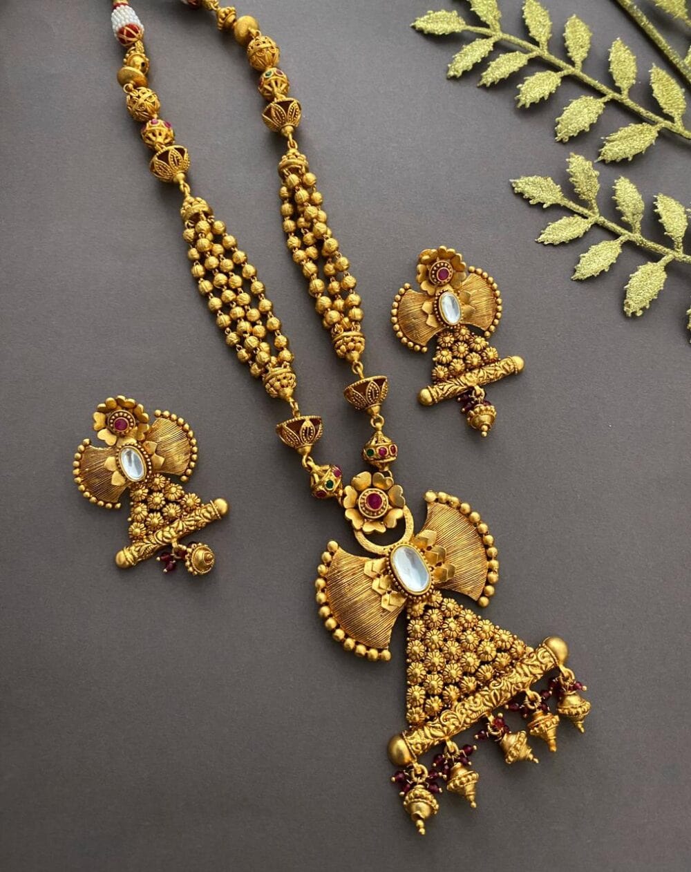 Traditional Gold Plated Antique Golden Pendant Necklace Set By Gehna Shop Antique Golden Necklace Sets
