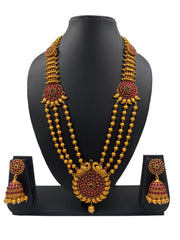Traditional Gold Plated Antique Golden Rani Haar For Women Temple Necklace Sets