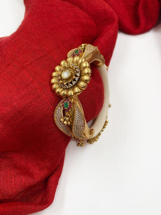 Traditional Gold Plated Antique Kada Bangle Bracelet By Gehna Shop Bracelets