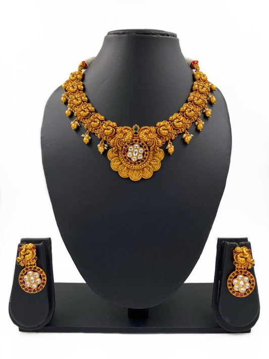 Traditional Gold Plated Antique Lakshmi Coin Gold Necklace Set For Ladies By Gehna Shop Temple Necklace Sets